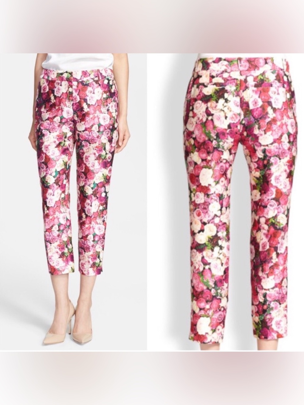 Kate Spade “Jackie” Rose Print Cotton Silk Blend Capri Pants